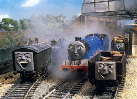 Gordon and the famous visitor - A famous engine who went 100 mph arrives on Sodor and becomes the center of attention. Gordon is jealous and claims that engines without domes are not respec...